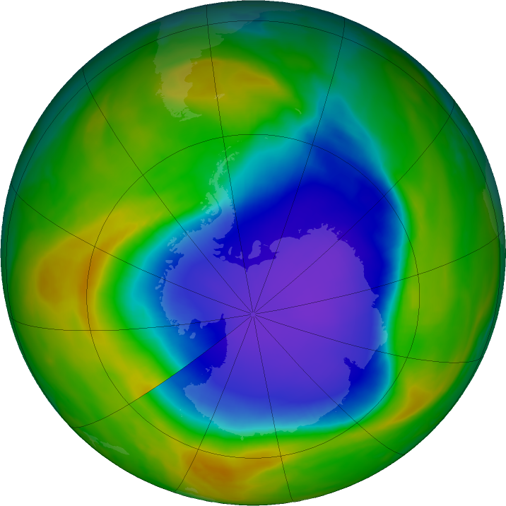Antarctic ozone map for 30 October 2023